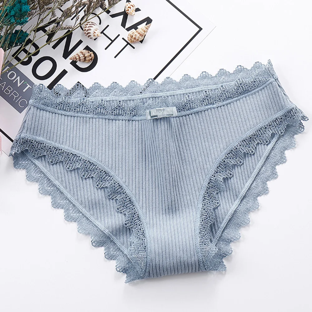 

Bowknot Briefs Women Underwear Breathable Cotton Elastic Sexy Lace Girls Japanese Soft Solid Lingerie Crotch Thread Panties