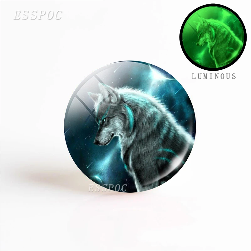 5PCS/SET 25mm Luminous Glass Cabochon Jewelry Aggressive Wolf Pattern Round Making Glowing In The Dark DIY Gift - Color: AS SHOW