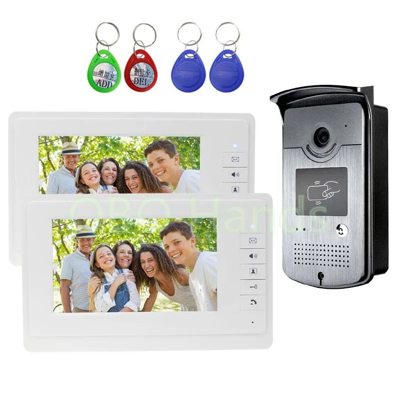 

Wired Home 7 inch TFT LCD Monitor Color Video Door Phone Intercom System+RFID IR COMS Outdoor Camera One To Two Video Doorphone