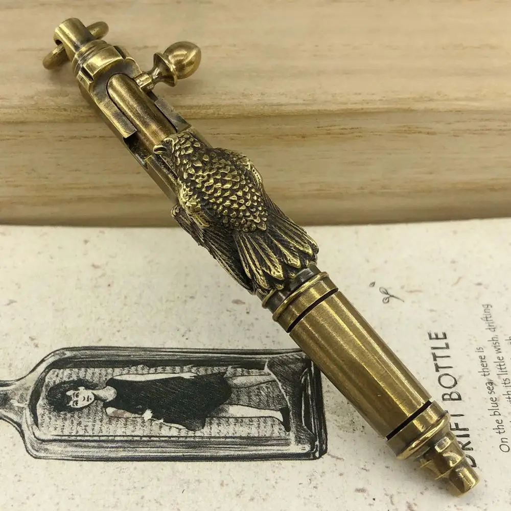 

Outdoor Travel Kit Tools Handmade Mini EDC Brass Keychin Pen Brass Creative Retro Bolt Type Ballpoint Pen