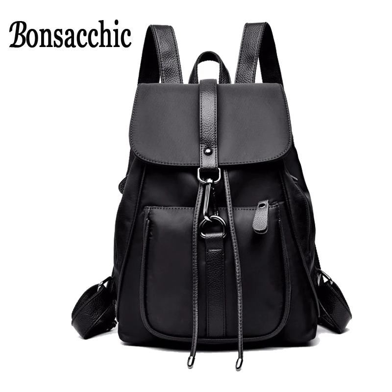 

Bonsacchic Big Black Rucksack Women Waterproof Laptop Backpack Female Black Rucksacks for Girls Big Capacity Back Pack Mochila