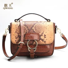 QIWANG Vintage Brown Python Bolso de la Famosa Marca de Bolsos de Cuero Genuinos 2017 Del Verano Patrón de la Serpiente Bolso de Partido de La Celebridad