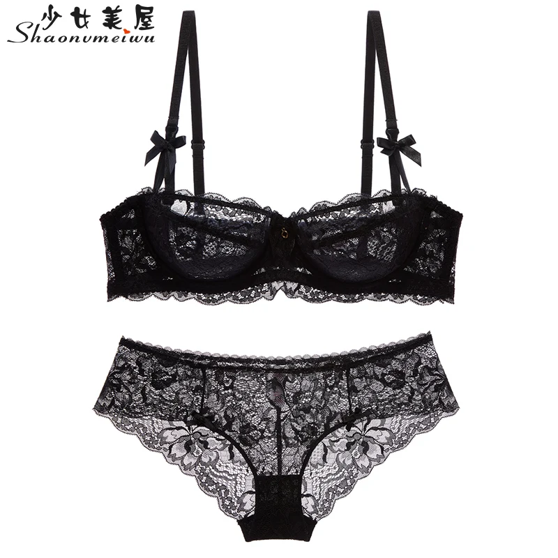 Goedkoop Shaonvmeiwu Herfst en winter dames sexy kant ultra dunne ondergoed beha set Franse beha geen spons comfortabel ademend
