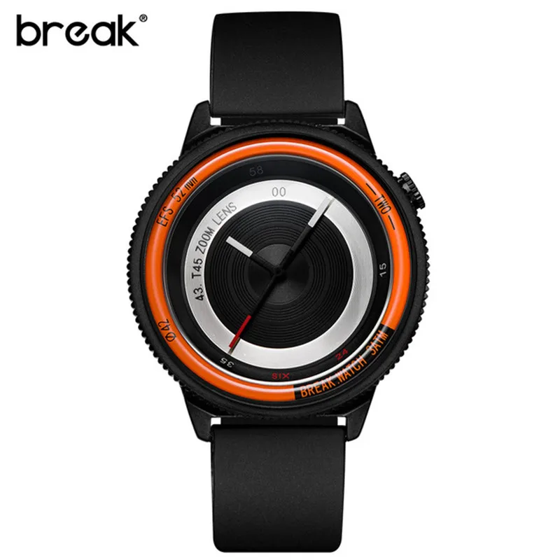 Break Orange модные повседневные мужские кварцевые часы Relojes из нержавеющей стали мужские наручные часы водонепроницаемые мужские часы черные - Цвет: rubber orange