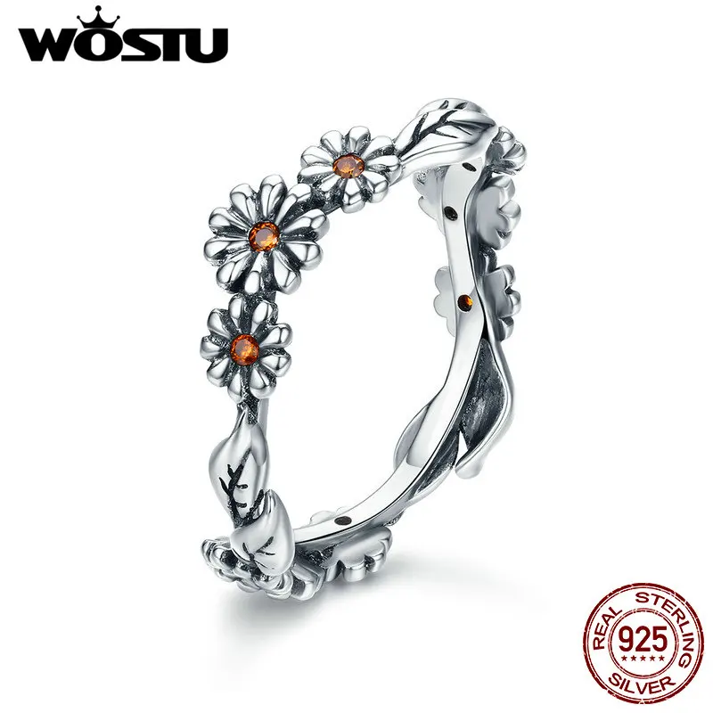 

WOSTU High Quality 925 Sterling Silver Romantic Daisy Finger Rings For Women Luxury Brand Designer Wedding Jewelry Gift FIR298