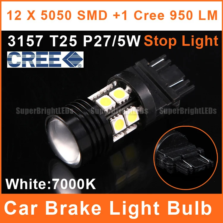 3157 светодиодный тормозной светильник T25 P27/5 Вт 12 5050 SMD CREE объектив проектора В