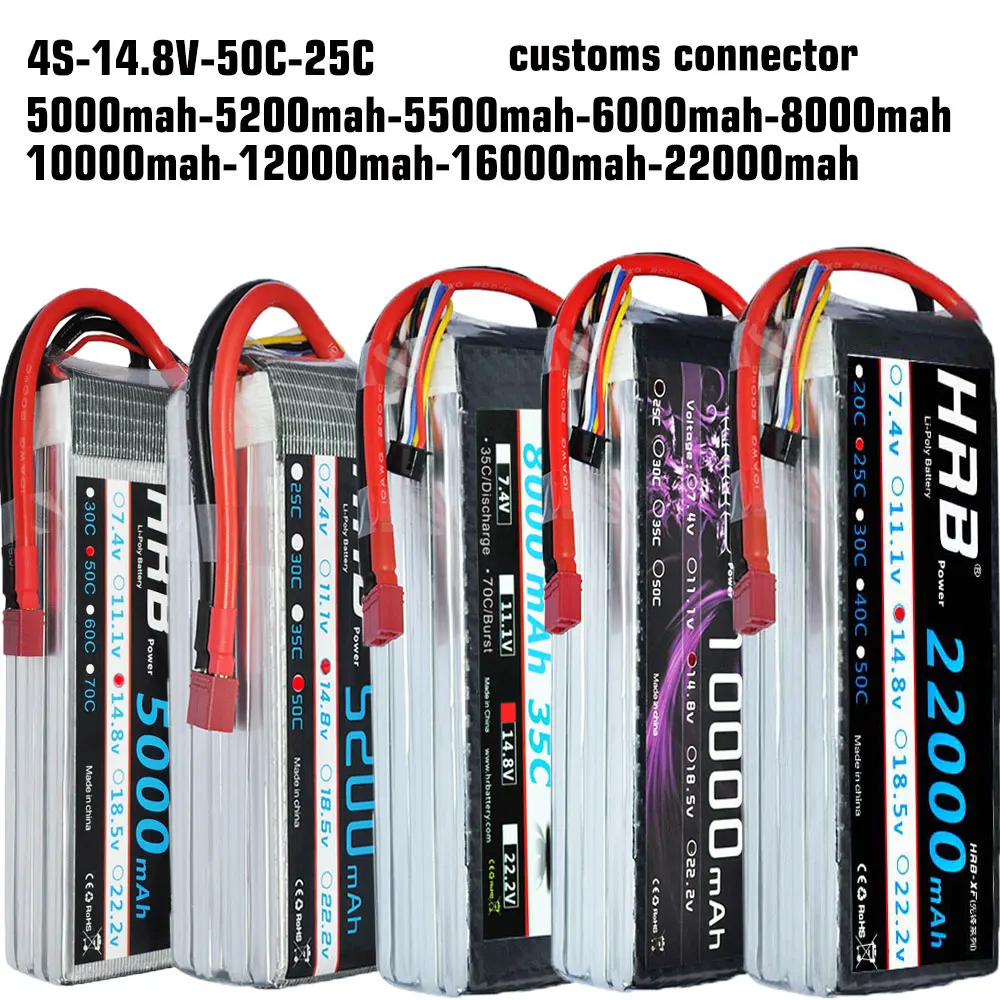 

HRB Lipo battery 4S 14.8V 5000mAh 5200mah 6000mah 8000mah 10000mah 12000mah 16000mah 22000mah 50C For RC Helicopter Quadcopter