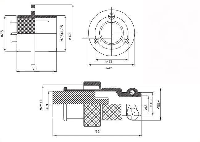 Flange, Painel de fio Tomada, GX25, 25mm,