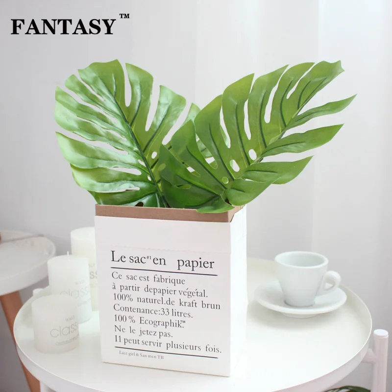 

FANTASY 1pcs Artificial Turtle Leaf Fake Plant Plastic Monstera Palm Leaves Faux Flower Bouquet for Garden Home Decoration Craft