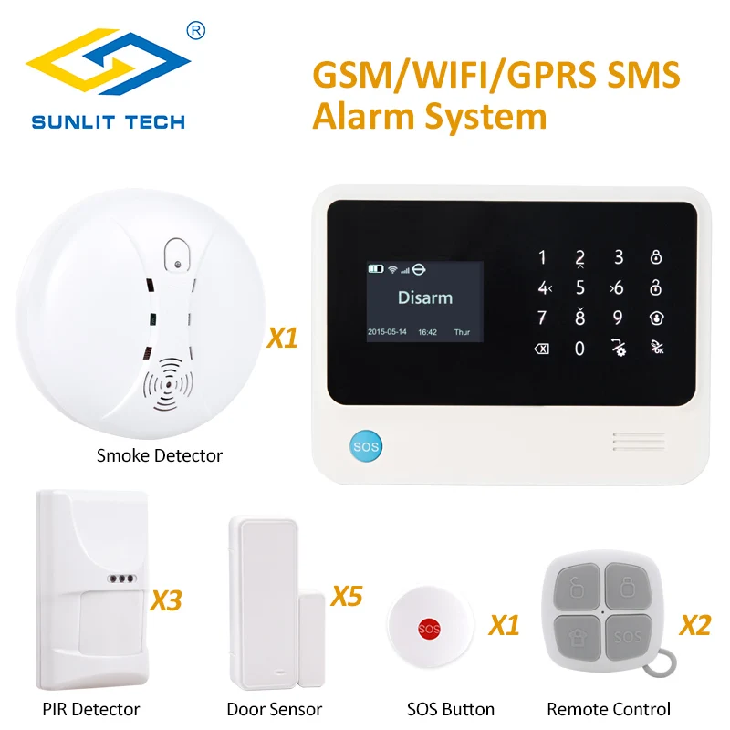 Беспроводная домашняя охранная GSM WIFI сигнализация EN RU ES FR меню переключаемая SIM SMS