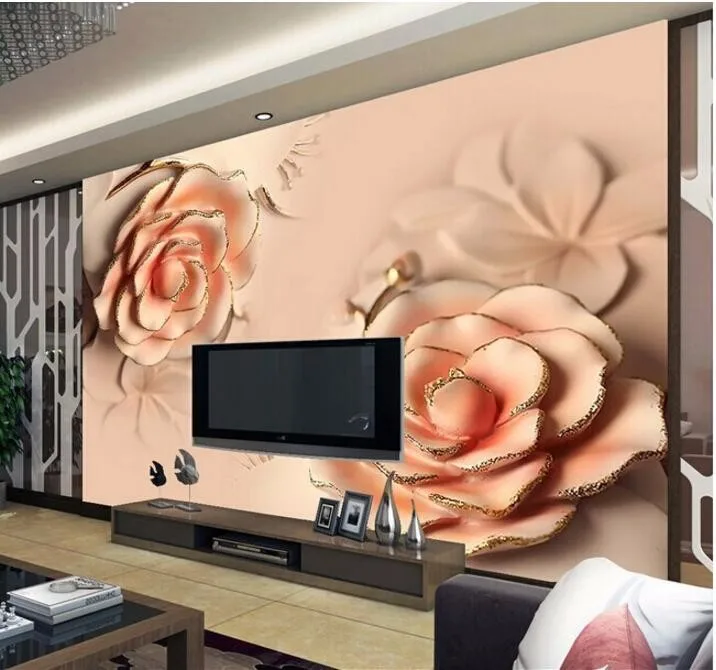 beibehang ورق حائط ثلاثي الأبعاد مطبوع عليه ورود وردية ورق جدران حديث للجدار خلف التلفزيون photo wallpaper wallpaper romanticcustom 3d aliexpress
