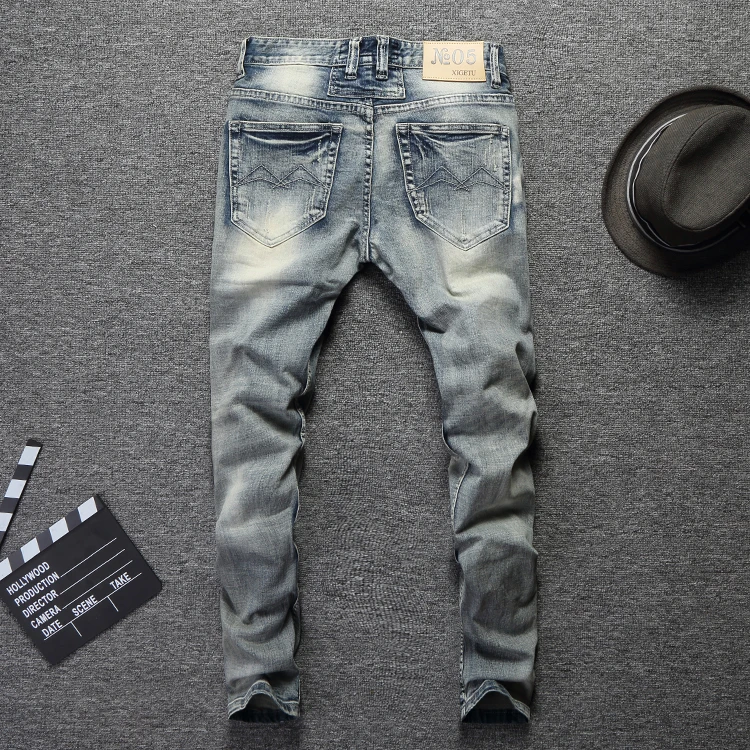Модные уличные мужские джинсы новые дизайнерские классические джинсовые брюки пэчворк рваные Jesns мужские облегающие итальянские стильные