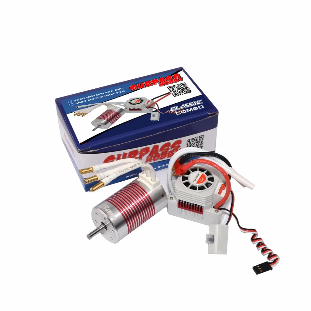 Бесщеточный двигатель SURPASS HOBBY Platinum Set 3665 2600KV/3100kv с 60A ESC водонепроницаемый для 1/10 RC