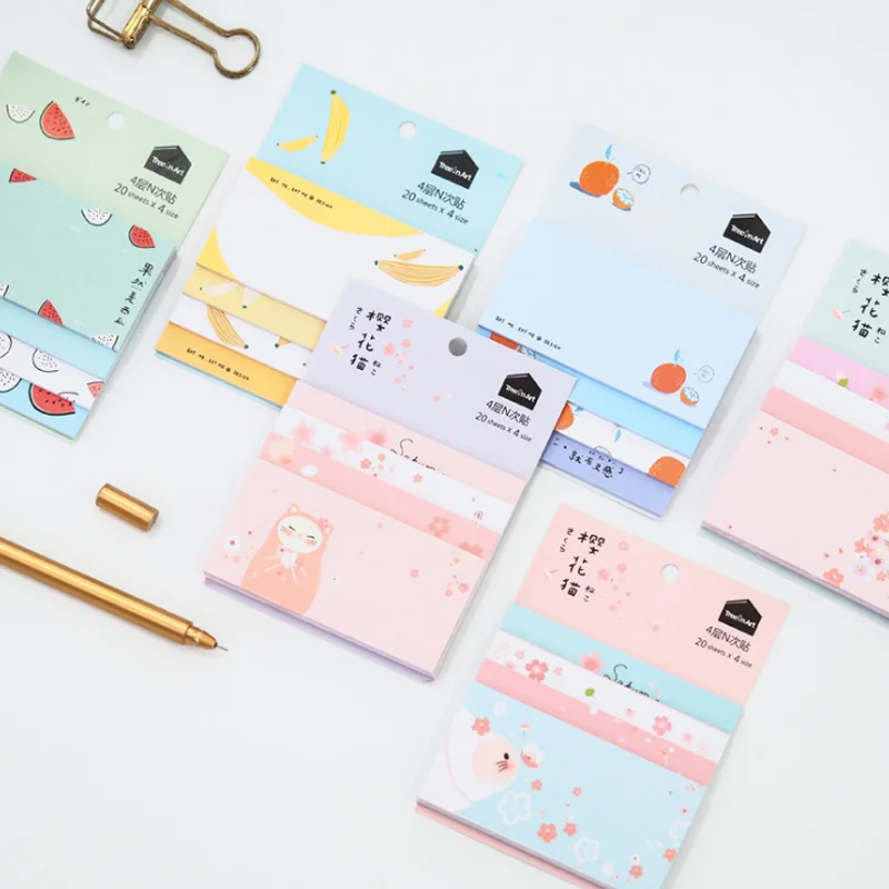 

1 Pcs Cartoon Sakura Cat Fruit Friends Memo Pad Note Sticky Paper Korean School Stationery Planner Stickers Notepad Bookmark