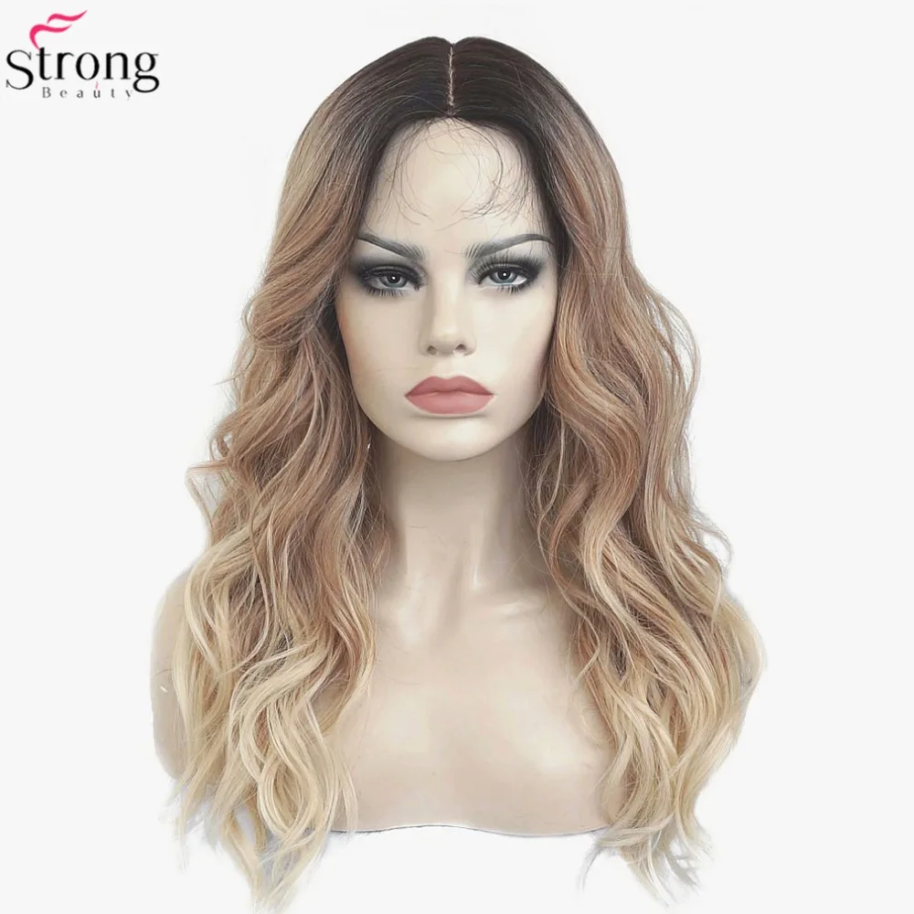 Women S Synthetic Wig Ombre Hair Blonde Highlights Part Lace Front