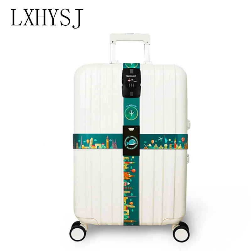 

TSA 3-digit code lock adjustable Luggage Strap Suitcase trolley case Cross-belt Polyester Suitcase Packing belt