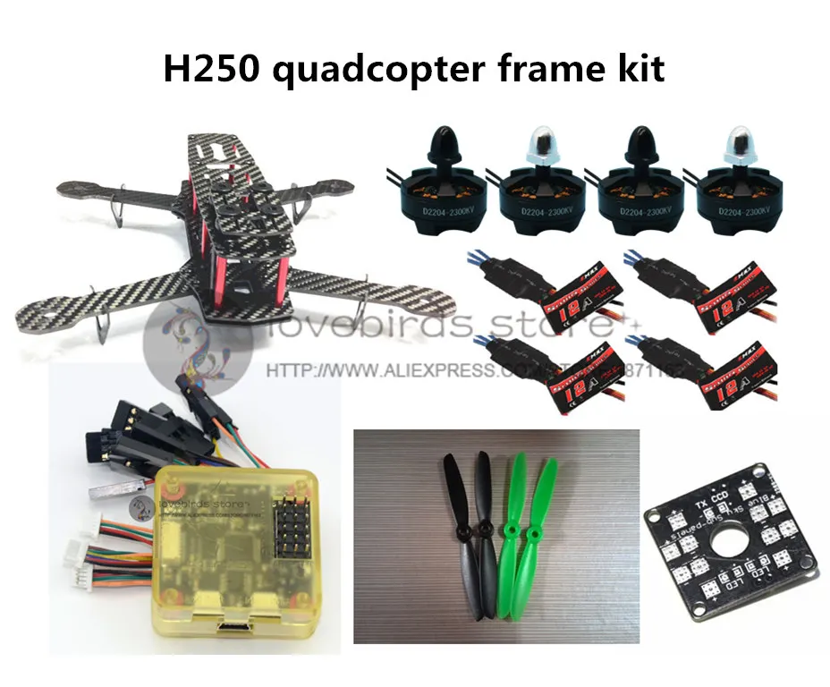 

DIY H250 quadcopter frame kit FPV mini drone QAV250 pure carbon frame + CC3D + 2204 2300KV motor + Simon K 12A ESC + 5045 prop