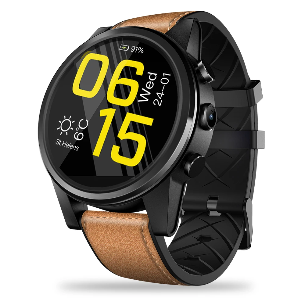 Skup Zeblaze THOR 4 Pro 1.6 calowy wyświetlacz kryształowy 16GB 600mAh 4G SmartWatch GPS GLONASS czterordzeniowy hybrydowy skórzany pasek do inteligentnego zegarka mężczyzn