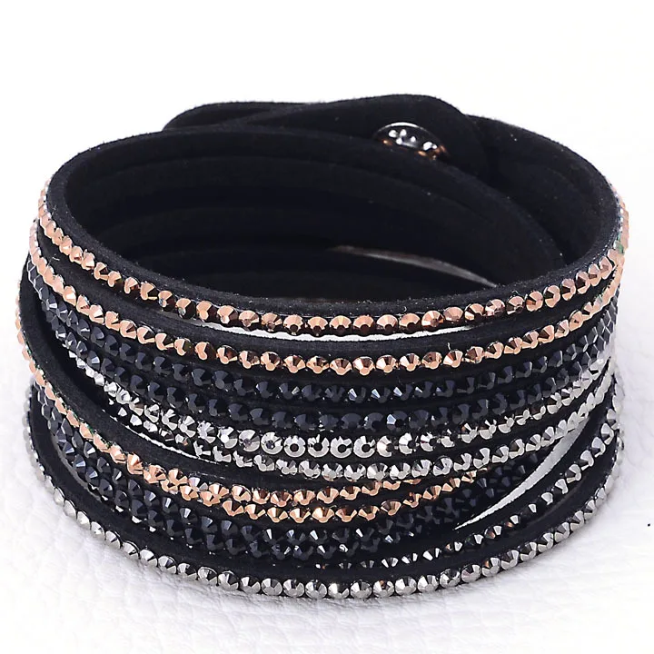 Miasol, двойной кожаный многослойный браслет, двойной браслет, браслеты с блестящими кристаллами для женщин, браслет в подарок