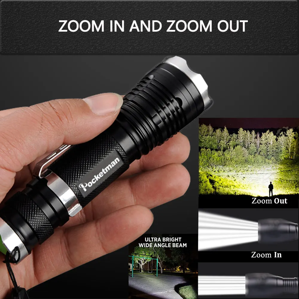  Powerfull XML-T6 Powerful LED Flashlight Waterproof 5 Modes Zoomable Flash light Belt Clip LED Totc