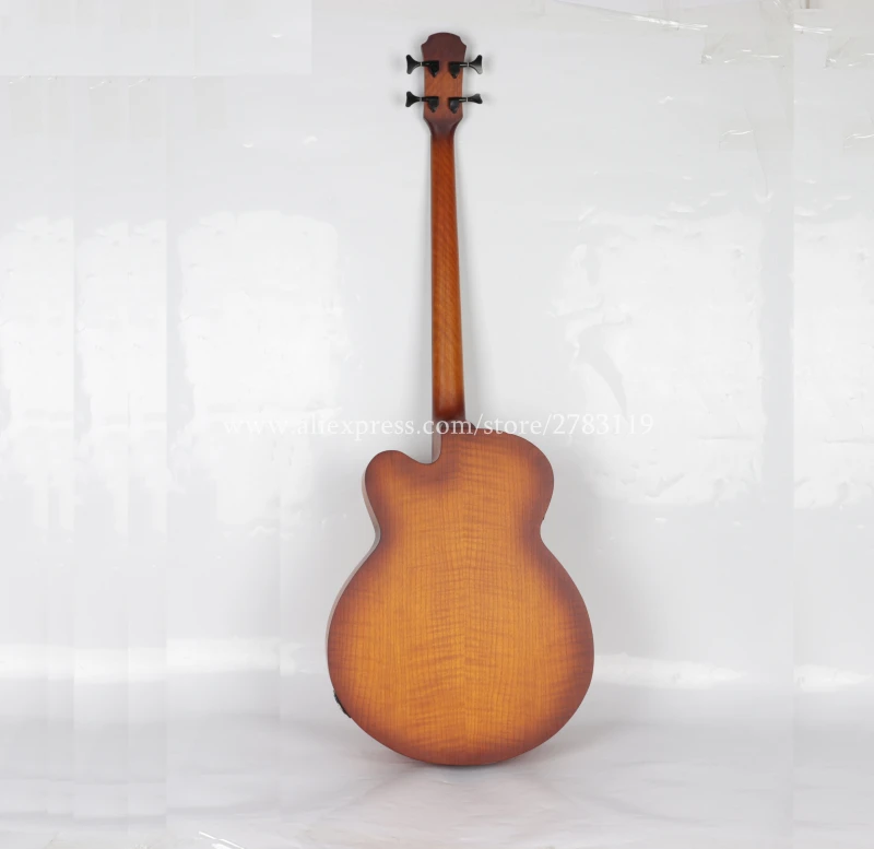 Free shipping Electric 4 strings Wood Bass guitar,Without Tone Position Frets,OAK top/Flame maple wood  body,bass guitars