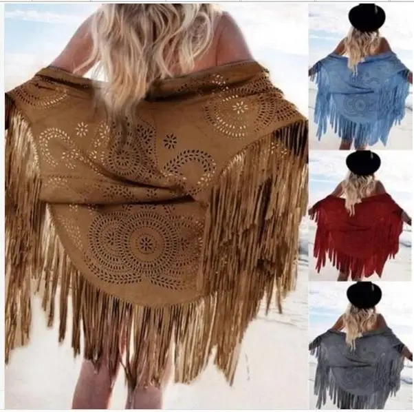 

Basic jacket coat shawl Sexy hot hollow flower shirt anti Sai seaside resort fringed suede shirt jacket shawl female 31168