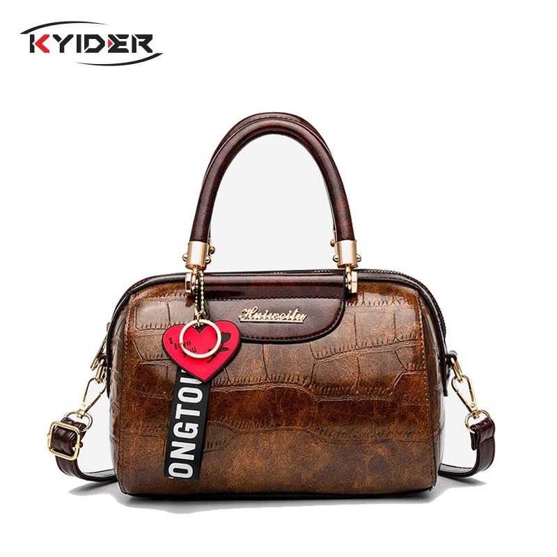 

KYIDER Luxury PU Leather Women Handbags with Heart Pendant Ornaments Ladies Shoulder Bags Fashion Female Boston Crossbody Bags