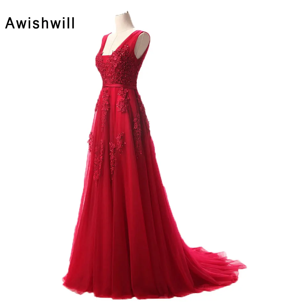 

2019 Sexy Backless Lace Appliques Beading Long Evening Dresses Pageant Banquet Elegant Floor-length cheap Party Prom Dress Women