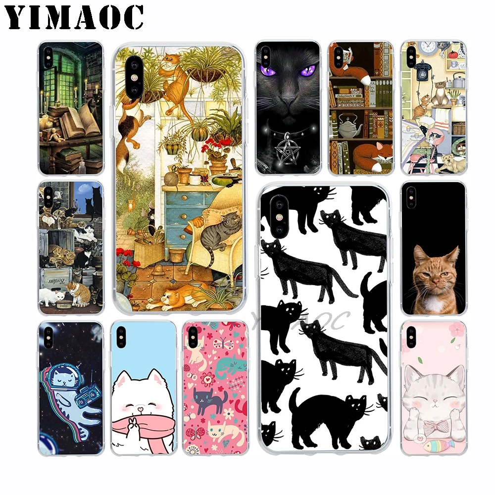 

YIMAOC Library and cat Cute Soft TPU Silicone Case for Apple Iphone Xr Xs Max X 10 8 Plus 7 6S 6 Plus SE 5S 5 7Plus 8Plus Cover