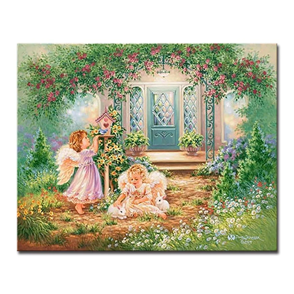 

By Numbers Oil Painting DIY Kits Drawing Little Angel Girl Playing In The Garden Picture HandPainted Wall Art Coloring On Canvas