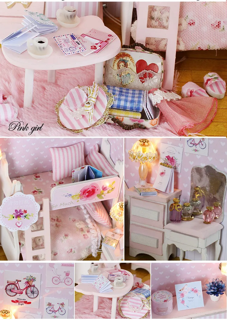 IiE CREATE Dollhouse Q0010 розовая девочка miniatue DIY комплект с подсветкой и пылезащитным покрытием