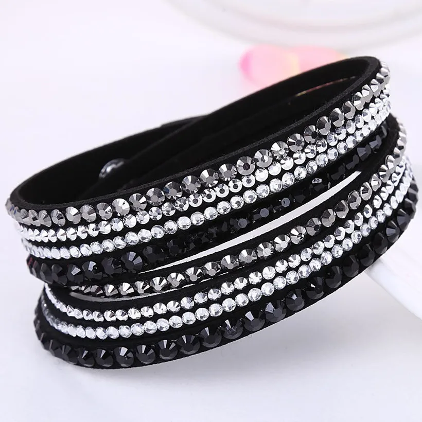 HOCOLE Fashion Wrap Leather Bangle Charm Leather Bracelet Rhinestone font b Crystal b font font b