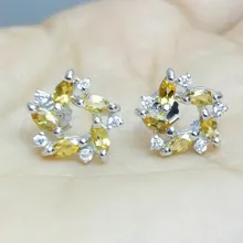 Серьги-гвоздики с натуральным настоящим цитрином и цветком из стерлингового серебра 925 пробы,, хорошее ювелирное изделие, 0.1ct* 10 шт, драгоценный камень# C943005