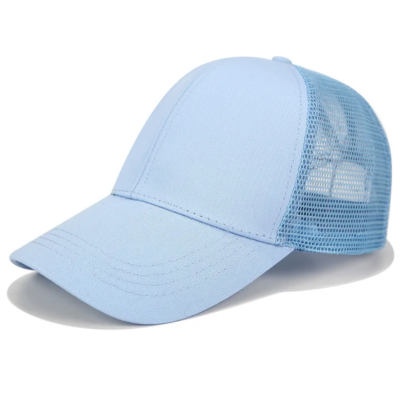 Кепка женская блеск конский хвост бейсбольная Кепка Snapback папа кепка-бейсболка Кепка s Женская грязная булочка летняя сетчатая шляпа Женская регулируемая хип-хоп шляпы - Цвет: Plain Sky blue
