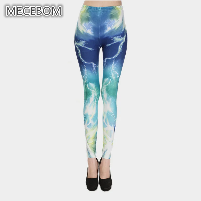 

MECEBOM New Fashion color print women's leggings lightning pattern Stretchy Casual fit Pants one size 9010c