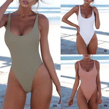 

Women Sexy Push Up One-piece Backless Solid Retro Triangle Swimsuit Swimwear