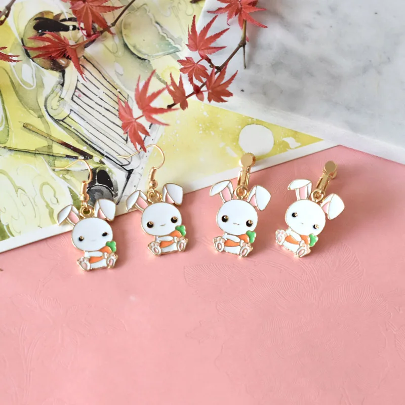 

Fashion Cute lovely Enamel Animal rabbit earring clip sweet Bunny earring for women girls cartoon ear jewelry free shipping