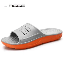 LINGGE/повседневные мужские тапочки; Летние уличные вьетнамки на плоской подошве; нескользящие домашние массажные тапочки для ванной; сандалии высокого качества; размеры 36-49