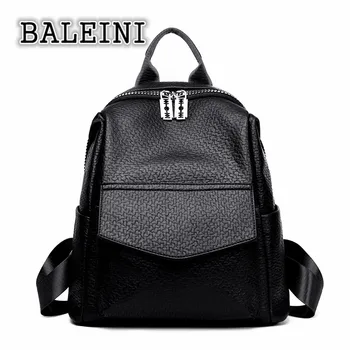 

BALEINI 2019 Genuine Leather Women Backpack Simple Casual Schoolbag Medium Size Daypack Girl's Daily Bag Vintage Casual Rucksack