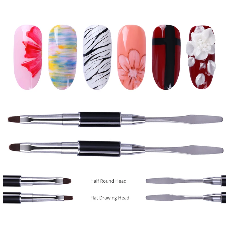 

Dual Head Nail Art Brush Acrylic UV Extension Gel Nail Remover Stainless Steel Drawing Pen Brushes Gel Removal Stick Nail Tools