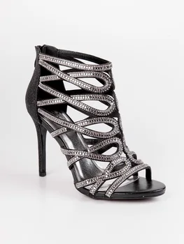

Black high-heeled sandals Rhinestone