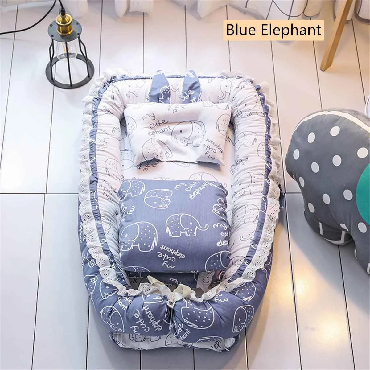 Хлопок спальная кроватка детская подушка-кокон постельная подушка для мальчиков и девочек дышащие спальная одежда для новорождённых малышей кровать Портативный Съемная матрас - Цвет: Elephant blue