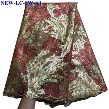 

2019 Latest Beads Lace Fabrics High Quality sequins Nigerian Organza Lace Fabric 2019 Fashion French Mesh Material 5 yards NZA01