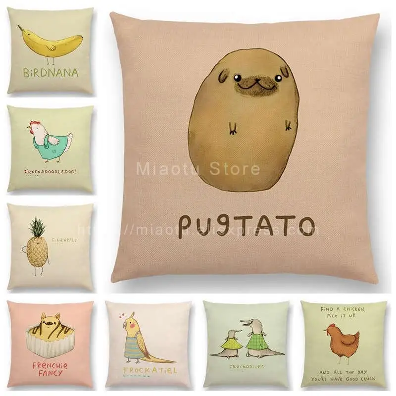 

Newest Super Cute Cartoon Animals Cushion Cover Funny Words Decorative Letters Bird Dog Cat Home Decor Sofa Throw Pillowcase