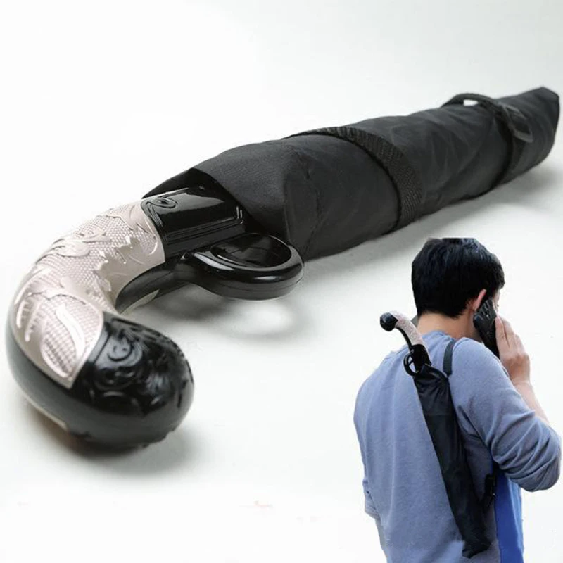 Free Shipping 1Piece 3D Gun Umbrella Short Pistol Shaped Semi Automatic