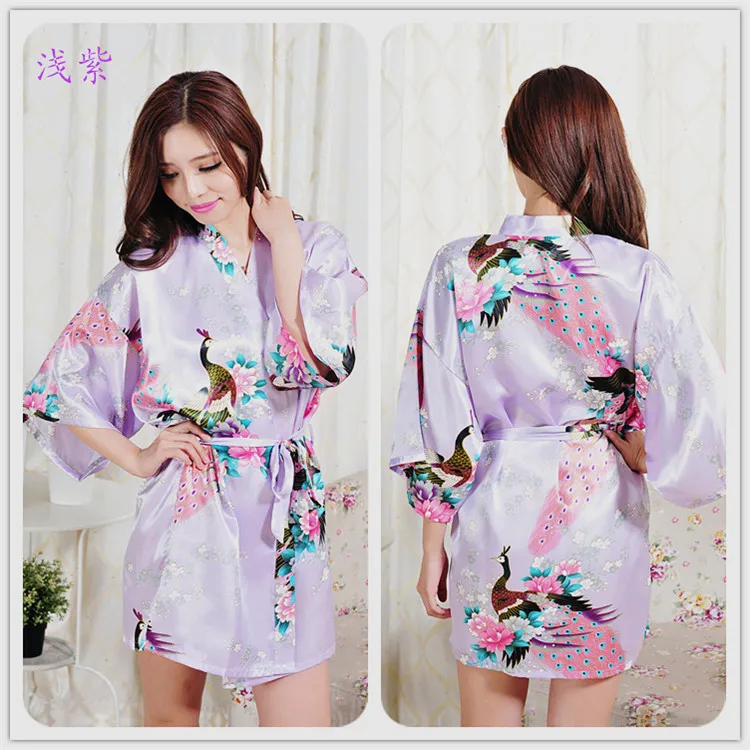 Robe 015 Hot Free Shipping Robe Blue Sleepwear Bath Robe Kimono Bridal Silk Yellow Long(