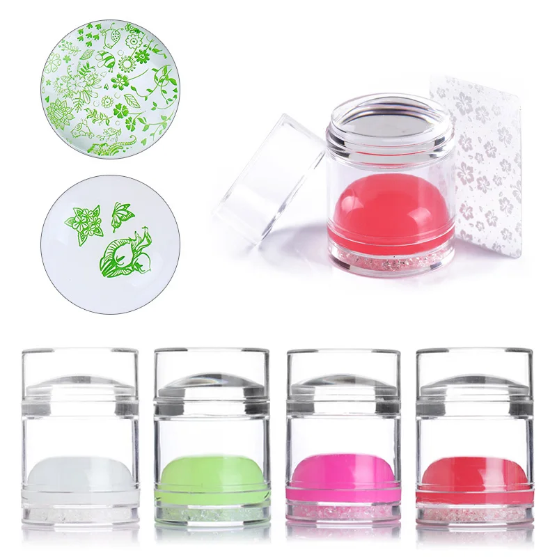 

Dual-ended Shrink Pattern Silicone Stamper with Scraper Candy Nail Color Clear Jelly Rhinestone Nail Art Stamper