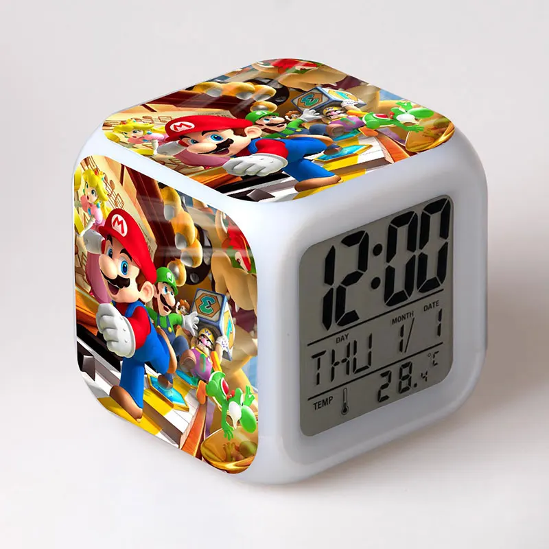 Super Mario Bros LED Alarm Clock Glowing Colorful Touch Light Game Figurine PVC Desktop Toys for Children