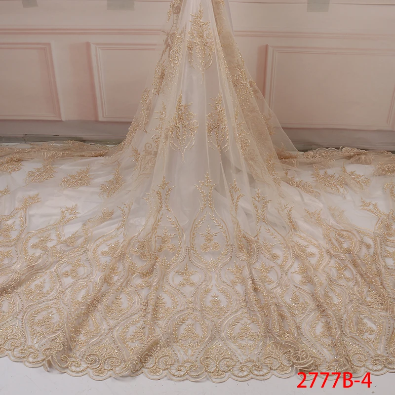 

Luxury Beaded Embroidery African Lace Fabric 2019 Hhigh Quality Beaded Nigerian For Wedding French Tulle Laces 5Yards GD2777B-4