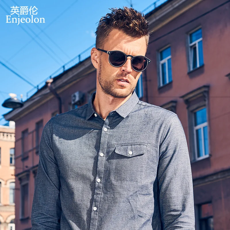 

Enjeolon brand shirt Men casual solid shirts man Blouse cotton Long Sleeve shirts casual Shirt Men 3XL Clothes CXCY2536